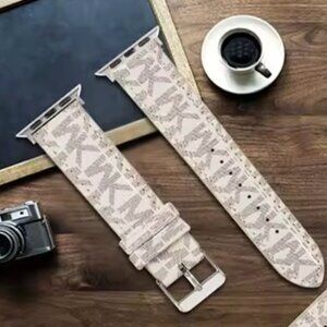 Michael Kors Beige Logo Pattern Apple Watch Band